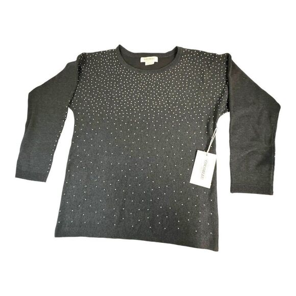 Cocobleu New York Medium Gray Sweater W/ White Dots & Long Sleeves NEW W/ Tags - Picture 1 of 5